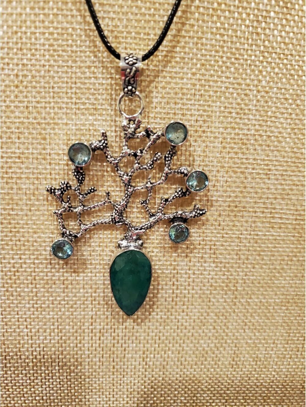 925 green emerald blue topaz tree necklace